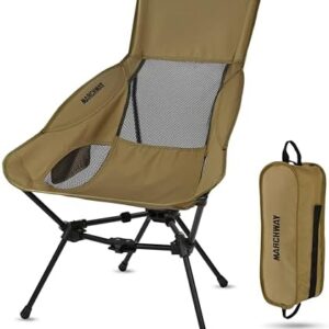MARCHWAY Lightweight Folding High Back Camping Chair with Head Support, Stable Portable Compact for Outdoor Camp, Travel, Beach, Picnic, Festival, Hiking, Backpacking (Highback Khaki)