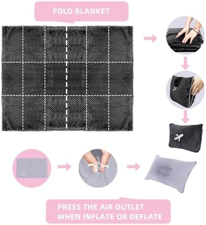 3 in 1 Travel Blanket Pillow Set - 350 GSM Thick Travel Blanket Airplane Compact with Bag, Soft Bag with a Pocket, Inflatable Travel Pillow for Camping & Car Trip (Dark Grey) - Image 6