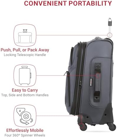 SwissGear Sion Softside Expandable Luggage, Dark Grey, Carry-On 21-Inch - Image 3