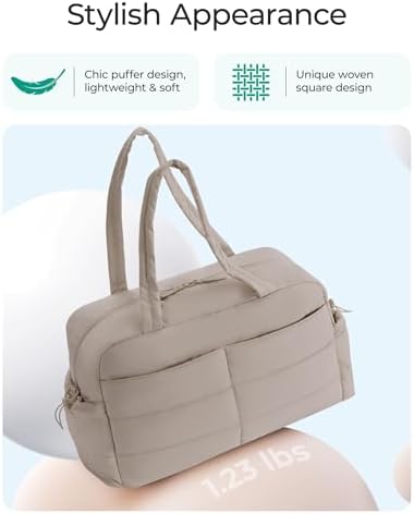 BAGSMART Travel Duffle Bag Gym Bag for Women, 31L Puffer Tote Bag Quilted Laptop Carry on, Weekender Overnight Bag Organizer Duffel Bag for Travel, Khaki - Image 5