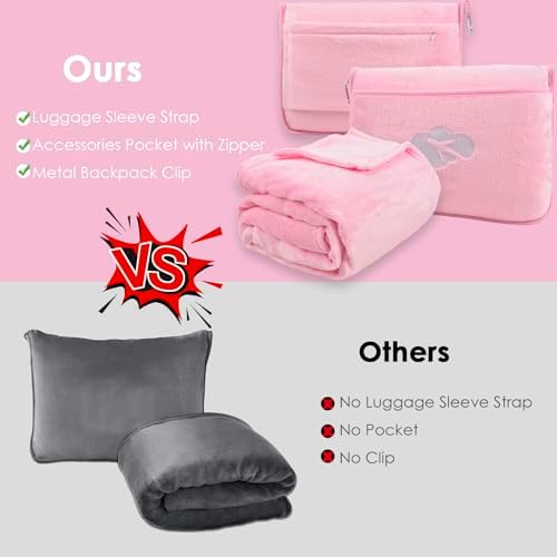 Blanket Pillow for Airplane Travel Essentials - 3 In 1 Travel Blanket and Pillow Set for Women Gifts, Plane Compact with Bag for Long Flight, International Traveler Must Haves Flying Accessories(Pink) - Image 3