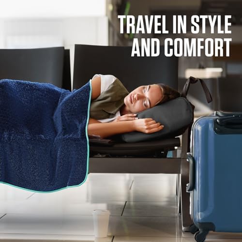 VENTURE 4TH Travel Blanket Pillow – Premium Ultra-Soft & Warm 2-in-1 Blanket or Pillow for Airplane, Car & Bus – Compact, Lightweight & Portable – Lint-Free, No Shedding, No Pilling - Navy/Teal - Image 9