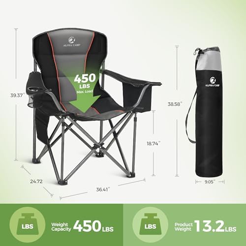 LET'S CAMP Folding Camping Chair Oversized Heavy Duty Padded Outdoor Chair with Cup Holder Storage and Cooler Bag, 450 LBS Weight Capacity, Thicken 600D Oxford,2 Pack - Image 3