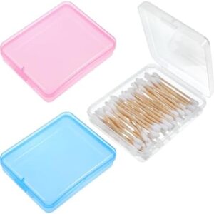 Portable Travel Cotton Pad Holder 3 Pcs Travel Qtips Case Cotton Pad Holder Travel Dispenser Cosmetic Sponge Storage Box Cotton Swab Travel Case For Cotton Rounds Swabs Floss (Pink, Transparent, Blue)