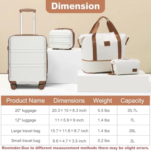 Kono Luggage Set 4 Piece Carry On Hardside Luggage with TSA Lock Spinner Wheels Carry On Suitcase Cream White - Image 5