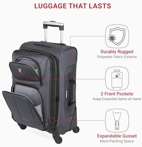 SwissGear Sion Softside Expandable Luggage, Dark Grey, Carry-On 21-Inch - Image 4