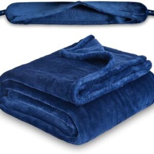 Multifunctional Neck Pillow, Soft Warm Blanket with Cozy Neck Pillow Case, Portable Blanket Set for Airplane, Camping, Car (Navy Blue)