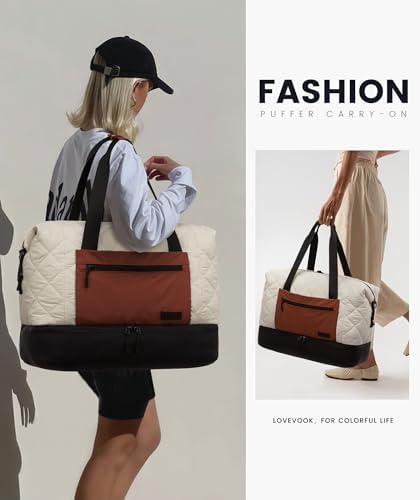 LOVEVOOK Weekender Bags for Women, Puffer Travel Duffel Bags for Woman, Large Hospital Bag for Women Labor Delivery with Shoe Compartment, Carry On Overnight Bag, Personal Item Travel Bag for Airplane - Image 2