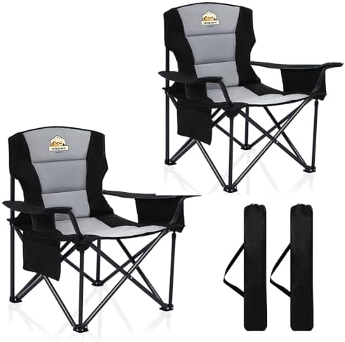 Oversized Camping Chairs 2 Pack - 450lbs Support Heavy Duty Folding Camp Chair Wide Portable Outside Collapsible Chairs with Carry Bag,Cooler,Cup Holder for Outdoor,Lawn,Sports,Baseball,Soccer-Black