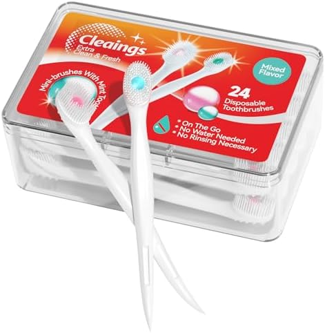 cleaings® Mini Brushes-Disposable Toothbrushes with Toothpaste and Pick for Work or Travel, 24 Count (Mint Flavor(Pack of 1))