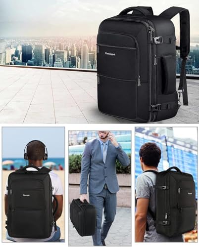 Vancropak Carry On Backpack, 40L Expandable Extra Large Travel Backpack, Flight Approved Water Resistant Luggage Suitcase Daypack, Lightweight College Business Weekender Bag for Men & Women, Black - Image 8