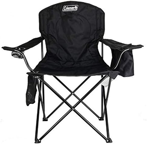 Coleman Portable Camping Quad Chair with 4-Can Cooler, Cushioned Seat & Back with Side Pockets & Cup Holder, Carry Bag Included