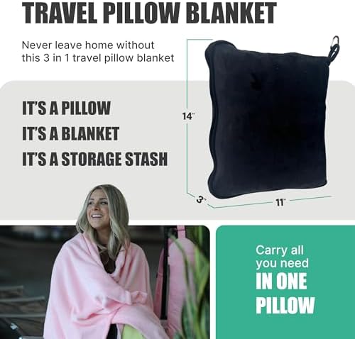 Take OFF Luggage - Compact Travel Blanket and Pillow, Super Soft Stuffable Bag with Zipper Pockets & a Keychain, Fits 3 Days of Essentials, Carry on Airplanes, Cars and Road Trip Accessories, Black - Image 2