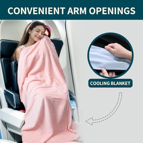 K.Garden Travel Cooling Blanket and Pillow- Soft 2 in 1 Airplane Compact Flight Essentials Car Pillow Travelers Gifts Accessories Compact Pack Blanket for Any Travel with Luggage Backpack Strap,Pink - Image 4