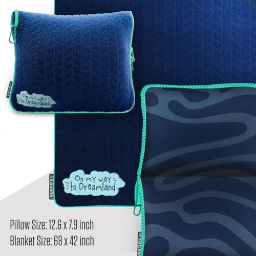 VENTURE 4TH Travel Blanket Pillow – Premium Ultra-Soft & Warm 2-in-1 Blanket or Pillow for Airplane, Car & Bus – Compact, Lightweight & Portable – Lint-Free, No Shedding, No Pilling - Navy/Teal - Image 2