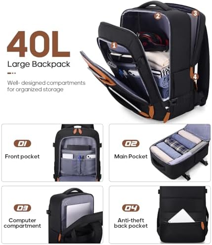 Luggage Sets 3 Piece, Carry On Luggage 20 Inch With Spinner Wheels,PC Hardside Suitcase Set with TSA Lock,Durable Carry On Suitcase With Travel Backpack for Men (Black, 3 piece set (20inch)) - Image 5