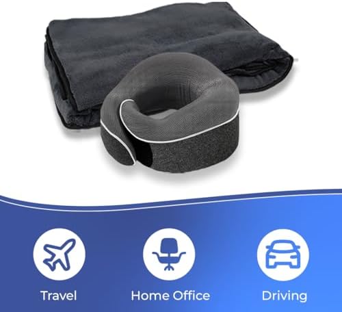 Premium Travel Set - Airplane Blanket and Pillow Set - U-Shape Pillow 360° 100% Memory Foam and Extra Soft Travel Blanket - Portable Travel Set Includes Earplugs and Sleep Mask - 4 in 1 Travel Set - Image 6