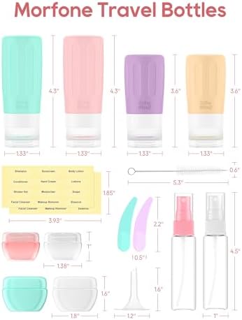 Morfone 16 Pack Travel Bottles Set for Toiletries, TSA Approved Travel Containers Leak Proof Silicone Squeezable Travel Accessories 2oz 3oz Travel Essentials for Shampoo Conditioner Lotion (BPA Free) - Image 7
