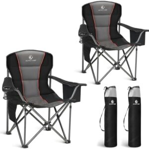 LET'S CAMP Folding Camping Chair Oversized Heavy Duty Padded Outdoor Chair with Cup Holder Storage and Cooler Bag, 450 LBS Weight Capacity, Thicken 600D Oxford,2 Pack