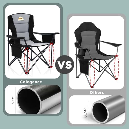 Oversized Camping Chairs 2 Pack - 450lbs Support Heavy Duty Folding Camp Chair Wide Portable Outside Collapsible Chairs with Carry Bag,Cooler,Cup Holder for Outdoor,Lawn,Sports,Baseball,Soccer-Black - Image 4