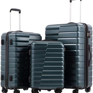 COOLIFE Expandable Suitcase PC ABS TSA Luggage 3 Piece Set Lock Spinner Carry on (Teal blue)