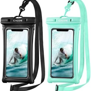CACOE [Floatable] Floating Universal IPX8 Waterproof Phone case 2 Pack-Up to 7.0",Adjustable Lanyard Phone Pouch,Cellphone Dry Bags for Vacation Beach Pool Kayak Cruise Travel Essentials（Black+Green）