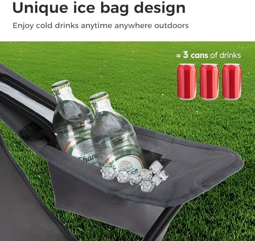 LET'S CAMP Camping Chair 2 Pack Folding Chair with 3-Can Cooler Bag Portable Lawn Chair with Cup Holder,Storage Pocket, Supports 225LBS, Collapsible Chair for Camp, Beach, Picnic (Grey) - Image 5