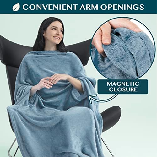 PAVILIA Travel Blanket and Pillow, Arms Opening Airplane Blankets for Adults, Compact Plane Blanket with Arm Hole 2-in-1 Bag for Flight Car Camping Fit in Luggage Backpack Traveler Gift, Blue - Image 2