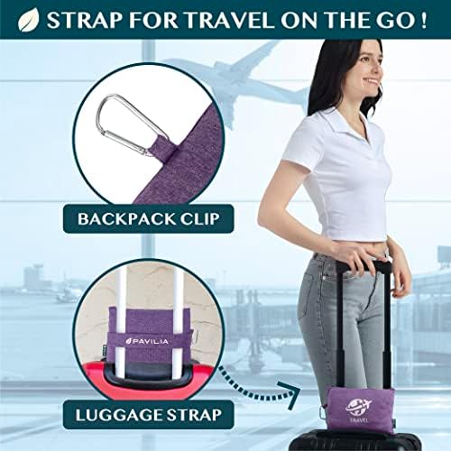 PAVILIA Travel Blanket Airplane Compact with Bag, Small Travel Pillow Blanket for Long Flights, Lightweight Plane Blanket with Luggage Strap, Camping Blanket for Traveler Essentials, Purple, 65x40 - Image 3