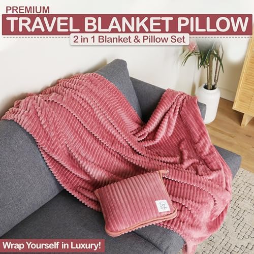 Premium Travel blanket pillow - XL 50"x70" | 2 in 1 Travel Blanket Airplane Compact with Bag having Hand Luggage Sleeve & Backpack Clip | Roadtrip, Hiking and long flight must haves | Airplane Comfort - Image 2