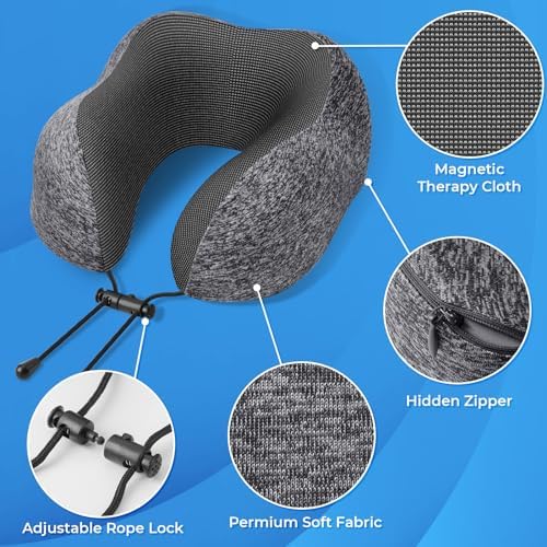 Travel Pillow, Travel Pillows for Sleeping Airplane, Removable Cover Neck Pillow with Adjustable Clasp, Memory Foam Neck Pillow Set with Eye Mask, Earplugs and Storage Bag (Dark Grey) - Image 2