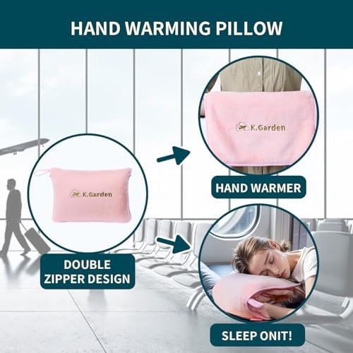 K.Garden Travel Cooling Blanket and Pillow- Soft 2 in 1 Airplane Compact Flight Essentials Car Pillow Travelers Gifts Accessories Compact Pack Blanket for Any Travel with Luggage Backpack Strap,Pink - Image 6