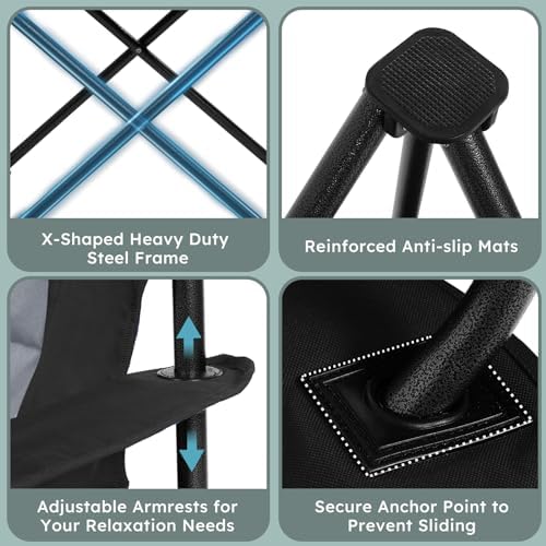 Oversized Camping Chairs 2 Pack - 450lbs Support Heavy Duty Folding Camp Chair Wide Portable Outside Collapsible Chairs with Carry Bag,Cooler,Cup Holder for Outdoor,Lawn,Sports,Baseball,Soccer-Black - Image 7