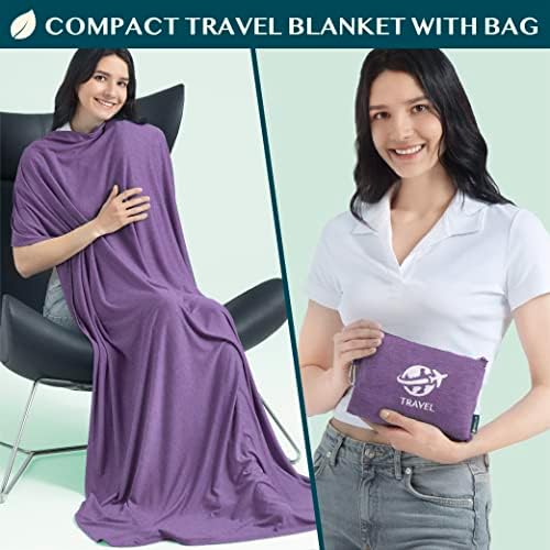 PAVILIA Travel Blanket Airplane Compact with Bag, Small Travel Pillow Blanket for Long Flights, Lightweight Plane Blanket with Luggage Strap, Camping Blanket for Traveler Essentials, Purple, 65x40 - Image 2