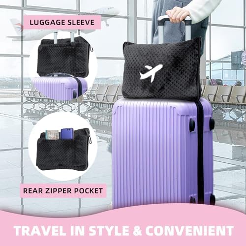 3 in 1 Travel Blanket Pillow Set - 350 GSM Thick Travel Blanket Airplane Compact with Bag, Soft Bag with a Pocket, Inflatable Travel Pillow for Camping & Car Trip (Dark Grey) - Image 4