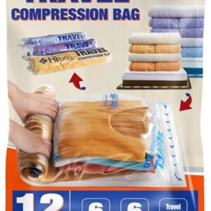 HIBAG 12 Compression Bags for Travel, Vacuum Packing Space Saver Zipper Bags for Cruise Accessories (12-Travel)