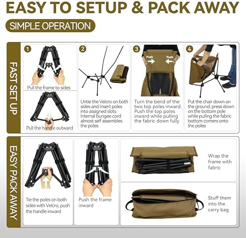 MARCHWAY Lightweight Folding High Back Camping Chair with Head Support, Stable Portable Compact for Outdoor Camp, Travel, Beach, Picnic, Festival, Hiking, Backpacking (Highback Khaki) - Image 6