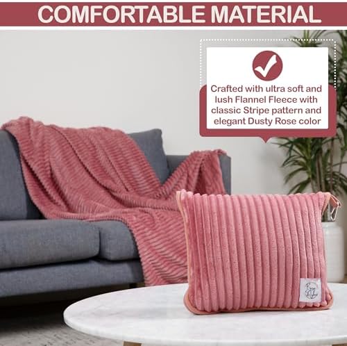 Premium Travel blanket pillow - XL 50"x70" | 2 in 1 Travel Blanket Airplane Compact with Bag having Hand Luggage Sleeve & Backpack Clip | Roadtrip, Hiking and long flight must haves | Airplane Comfort - Image 4