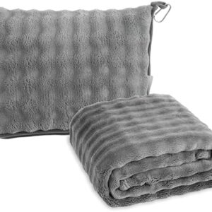 SOCHOW Travel Blanket for Airplane Train and Car, Soft Travel Blanket or Pillow 2 in 1 Compact with Portable Bag Pillowcase, Flight Blanket with Luggage Sleeve and Backpack Clip, Grey