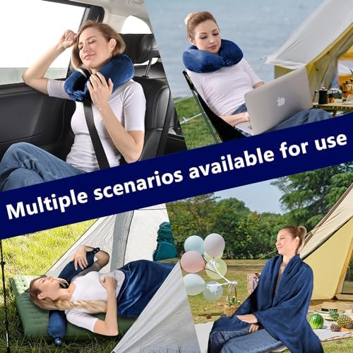 Multifunctional Neck Pillow, Soft Warm Blanket with Cozy Neck Pillow Case, Portable Blanket Set for Airplane, Camping, Car (Navy Blue) - Image 4