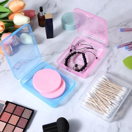 Portable Travel Cotton Pad Holder 3 Pcs Travel Qtips Case Cotton Pad Holder Travel Dispenser Cosmetic Sponge Storage Box Cotton Swab Travel Case For Cotton Rounds Swabs Floss (Pink, Transparent, Blue) - Image 7