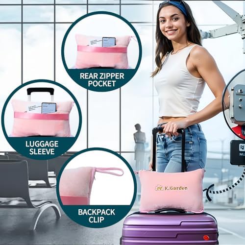 K.Garden Travel Cooling Blanket and Pillow- Soft 2 in 1 Airplane Compact Flight Essentials Car Pillow Travelers Gifts Accessories Compact Pack Blanket for Any Travel with Luggage Backpack Strap,Pink - Image 3