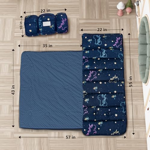 Primlect Toddler Nap Mat with Pillow and Blanket, Extra Large 55''x35'' Sleeping Bag, Washable, Light, Easy to Roll up, Perfect for Daycare, Preschool, Kindergarten, Travel, Boys and Girls (Unicorn - Image 2
