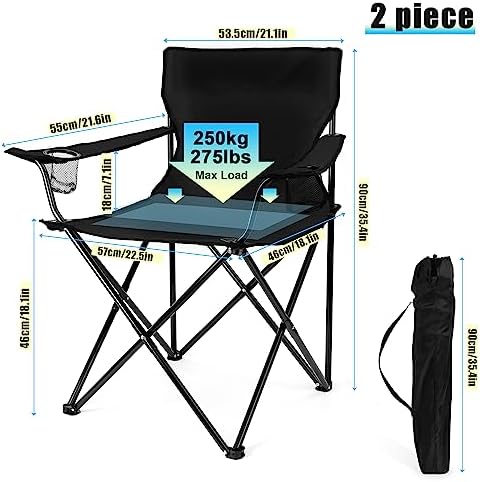 HaSteeL Foldable Camping Chair Set of 2, Folding Camp Chairs for Adults, Large Portable Lawn Chair for Outdoors Fishing, Hiking, Travel, Picnic, Beach, Supports 275lbs & Include Storage Bags (Black) - Image 3