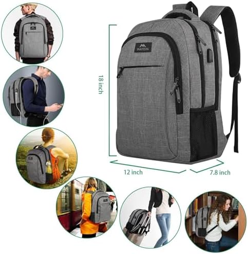 MATEIN Travel Laptop Backpack, Business Anti Theft Slim Sturdy Laptops Backpack with USB Charging Port, Water Resistant College School Computer Bag Gift for Men & Women Fits 15.6 Inch Notebook, Grey - Image 4