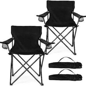 HaSteeL Foldable Camping Chair Set of 2, Folding Camp Chairs for Adults, Large Portable Lawn Chair for Outdoors Fishing, Hiking, Travel, Picnic, Beach, Supports 275lbs & Include Storage Bags (Black)