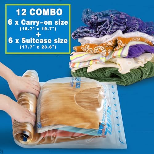 HIBAG 12 Compression Bags for Travel, Vacuum Packing Space Saver Zipper Bags for Cruise Accessories (12-Travel) - Image 2