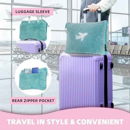 3 in 1 Travel Blanket Pillow Set with Airplane Footrest - 350 GSM Thick Travel Blanket Airplane Compact with Bag, Inflatable Pillow, Foot Hammock for Plane TravelTravel (Green) - Image 4