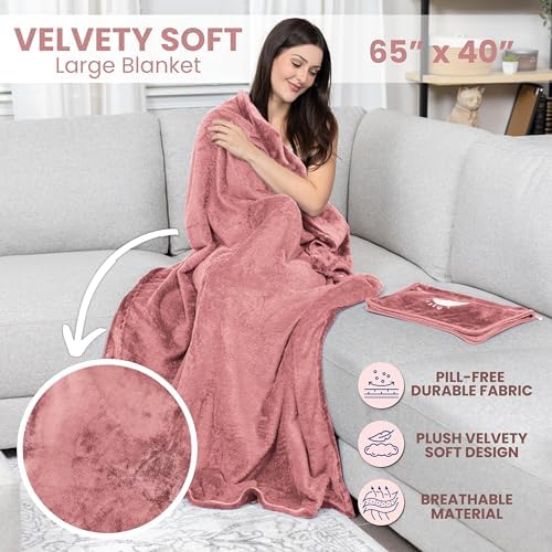Resty Travel Blanket - Compact Airplane Blanket with Bag - Small and Lightweight Traveling Blanket & Pillow - Portable Blankets with Carabiner for Easy Transport - Plane Train Car (Pink) - Image 6