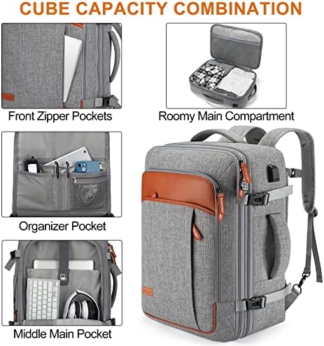 Carry on Travel Backpacks, Extra Large 40L Flight Approved for Men & Women,Expandable Suitcase With 4 Packing Cubes,Water Resistant Luggage Daypack Business Weekender Bag,Grey - Image 5